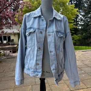 &Denim Womens Light Wash Oversized Denim Trucker Jacket Blue Size M
